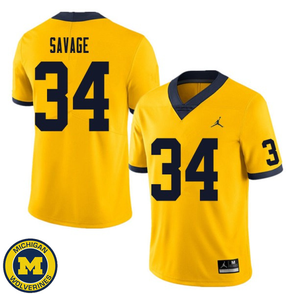 Mens Michigan Wolverines #34 Osman Savage Yellow Embroidery Football Jersey